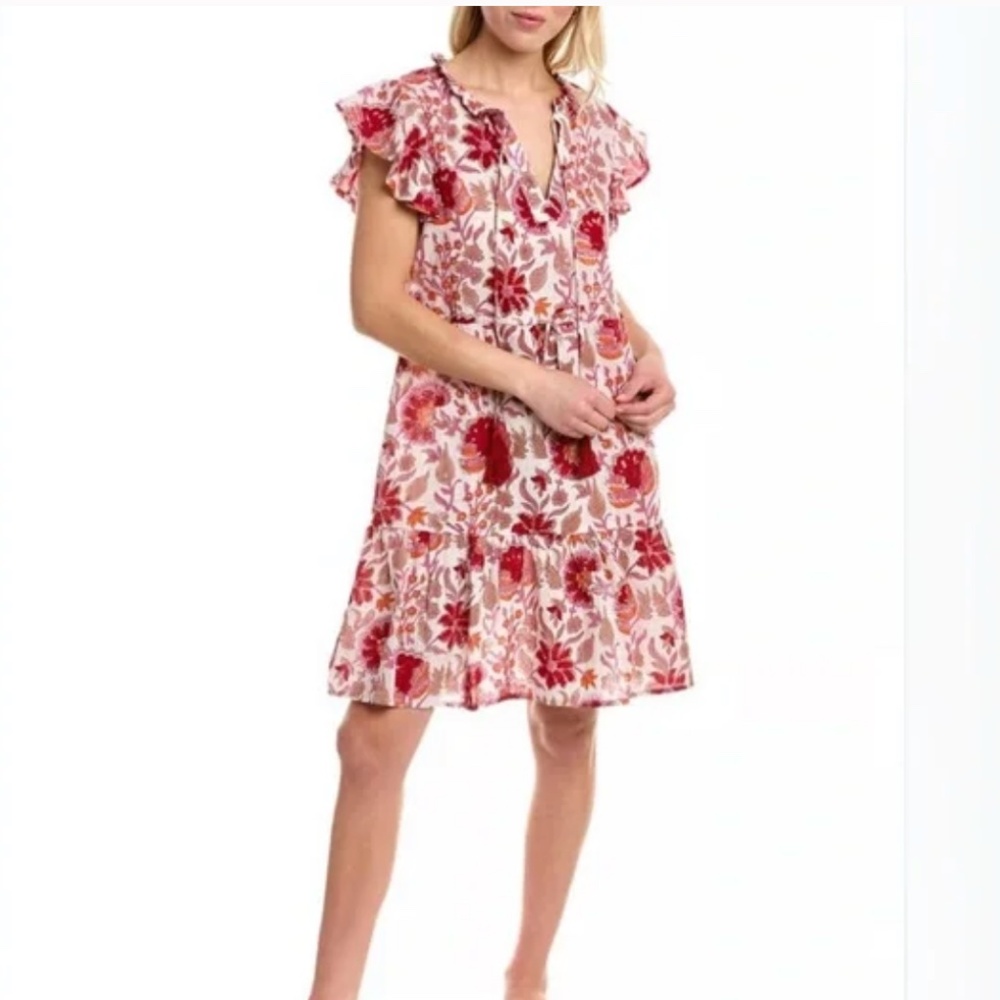 Jude Connally Maddie dress painted blooms red Large L nwt - Picture 2 of 7